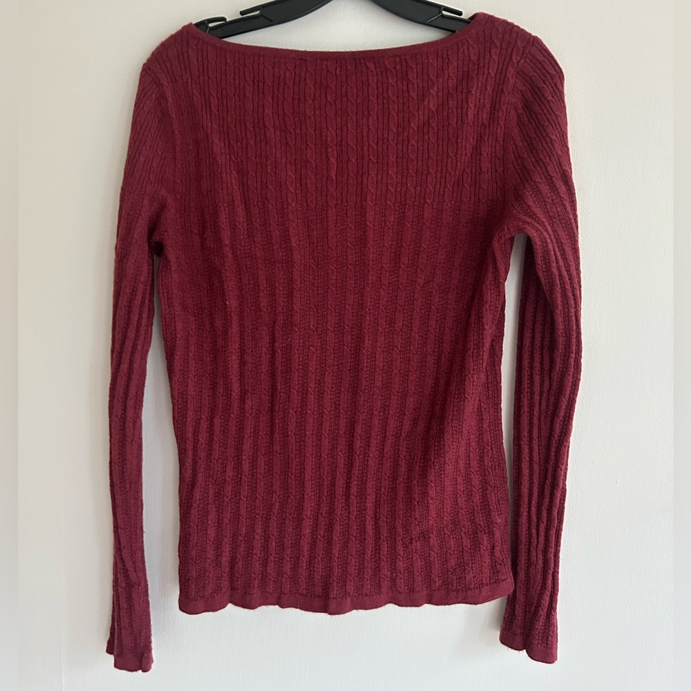 BROOKS BROTHERS Burgundy Cable Knit Merino Wool Sweater Luxury Academia Size M - Picture 9 of 12